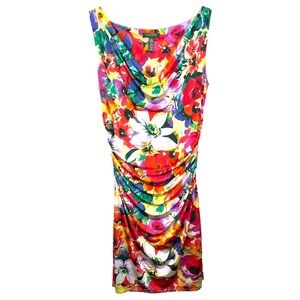 Lauren Ralph Lauren Size 16 Floral‎ Dress Sleeveless Ruched Cocktail Party 1457